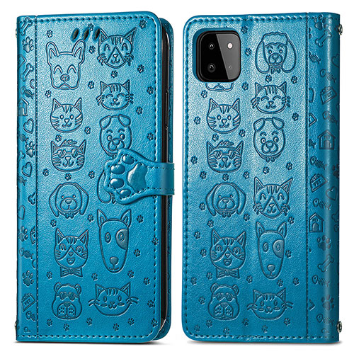 Leather Case Stands Fashionable Pattern Flip Cover Holder S03D for Samsung Galaxy A22 5G Blue