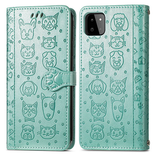 Leather Case Stands Fashionable Pattern Flip Cover Holder S03D for Samsung Galaxy A22 5G Green