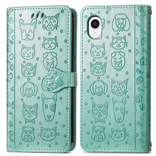 Leather Case Stands Fashionable Pattern Flip Cover Holder S03D for Samsung Galaxy A22 5G SC-56B Green