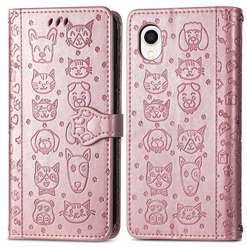 Leather Case Stands Fashionable Pattern Flip Cover Holder S03D for Samsung Galaxy A22 5G SC-56B Pink