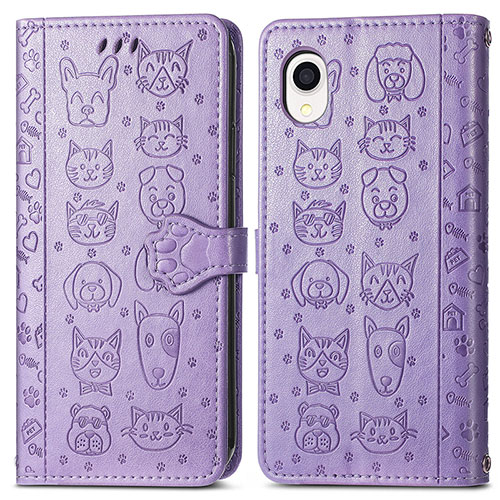 Leather Case Stands Fashionable Pattern Flip Cover Holder S03D for Samsung Galaxy A22 5G SC-56B Purple
