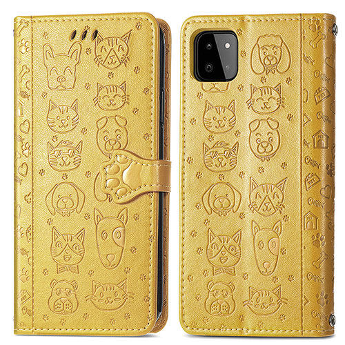Leather Case Stands Fashionable Pattern Flip Cover Holder S03D for Samsung Galaxy A22 5G Yellow