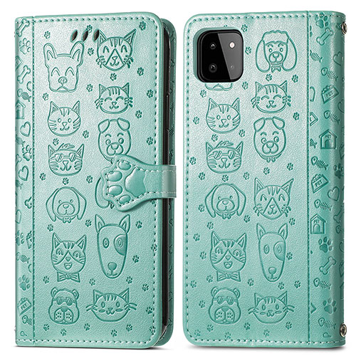 Leather Case Stands Fashionable Pattern Flip Cover Holder S03D for Samsung Galaxy A22s 5G Green