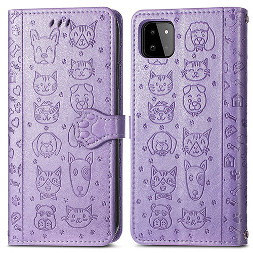 Leather Case Stands Fashionable Pattern Flip Cover Holder S03D for Samsung Galaxy A22s 5G Purple