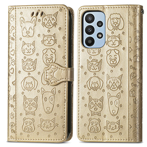 Leather Case Stands Fashionable Pattern Flip Cover Holder S03D for Samsung Galaxy A23 4G Gold