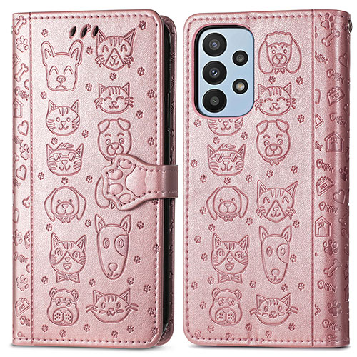 Leather Case Stands Fashionable Pattern Flip Cover Holder S03D for Samsung Galaxy A23 4G Pink