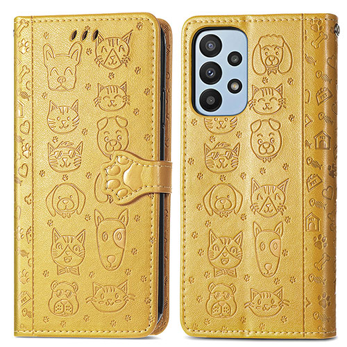 Leather Case Stands Fashionable Pattern Flip Cover Holder S03D for Samsung Galaxy A23 4G Yellow