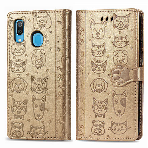 Leather Case Stands Fashionable Pattern Flip Cover Holder S03D for Samsung Galaxy A30 Gold