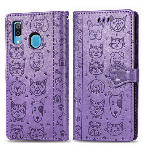 Leather Case Stands Fashionable Pattern Flip Cover Holder S03D for Samsung Galaxy A30 Purple