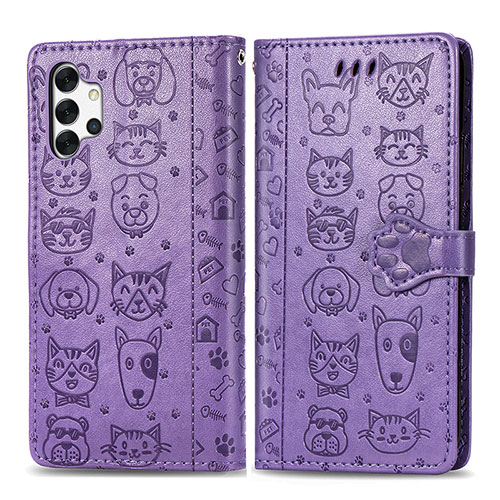 Leather Case Stands Fashionable Pattern Flip Cover Holder S03D for Samsung Galaxy A32 5G Purple