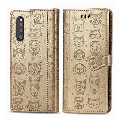 Leather Case Stands Fashionable Pattern Flip Cover Holder S03D for Samsung Galaxy A41 SC-41A Gold