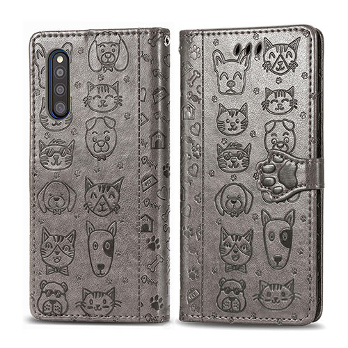 Leather Case Stands Fashionable Pattern Flip Cover Holder S03D for Samsung Galaxy A41 SC-41A Gray