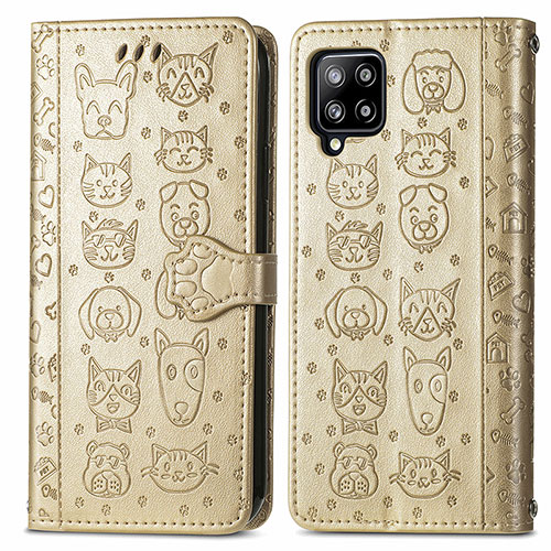 Leather Case Stands Fashionable Pattern Flip Cover Holder S03D for Samsung Galaxy A42 5G Gold