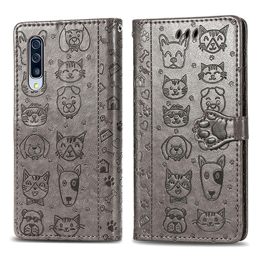 Leather Case Stands Fashionable Pattern Flip Cover Holder S03D for Samsung Galaxy A50S Gray