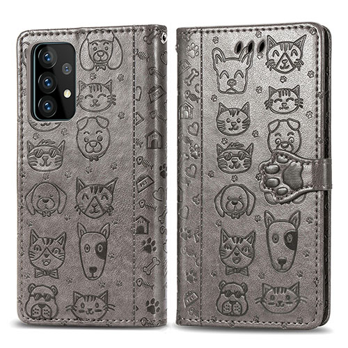 Leather Case Stands Fashionable Pattern Flip Cover Holder S03D for Samsung Galaxy A52s 5G Gray