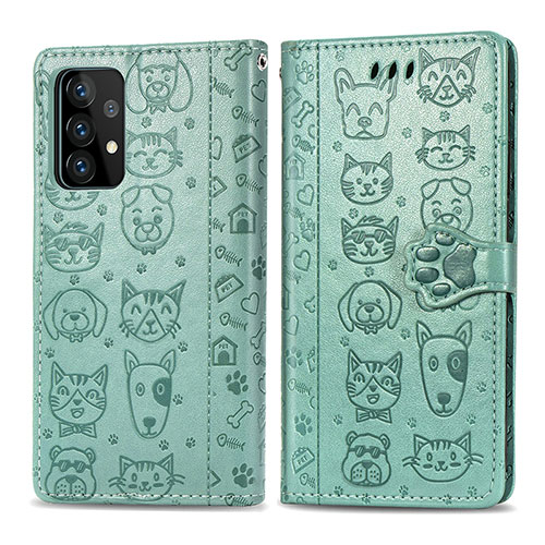 Leather Case Stands Fashionable Pattern Flip Cover Holder S03D for Samsung Galaxy A52s 5G Green