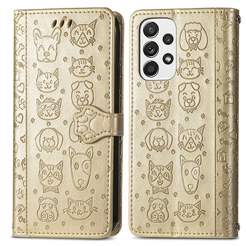Leather Case Stands Fashionable Pattern Flip Cover Holder S03D for Samsung Galaxy A53 5G Gold