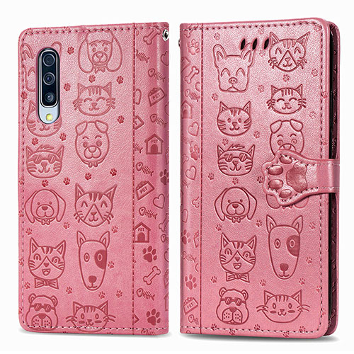 Leather Case Stands Fashionable Pattern Flip Cover Holder S03D for Samsung Galaxy A70S Rose Gold