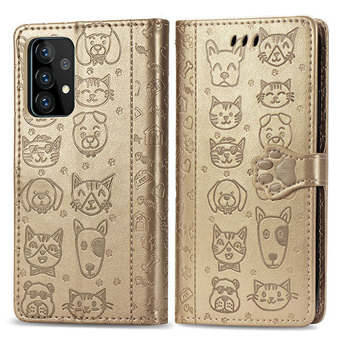 Leather Case Stands Fashionable Pattern Flip Cover Holder S03D for Samsung Galaxy A72 4G Gold