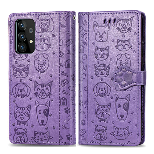 Leather Case Stands Fashionable Pattern Flip Cover Holder S03D for Samsung Galaxy A72 4G Purple