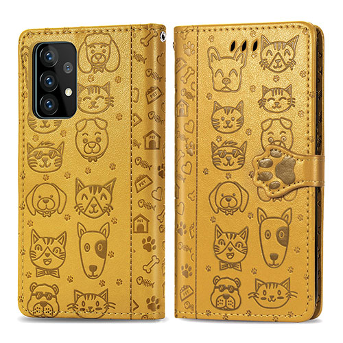 Leather Case Stands Fashionable Pattern Flip Cover Holder S03D for Samsung Galaxy A72 4G Yellow