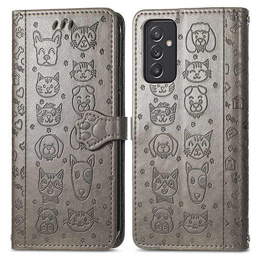 Leather Case Stands Fashionable Pattern Flip Cover Holder S03D for Samsung Galaxy A82 5G Gray