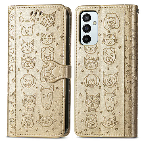 Leather Case Stands Fashionable Pattern Flip Cover Holder S03D for Samsung Galaxy F23 5G Gold