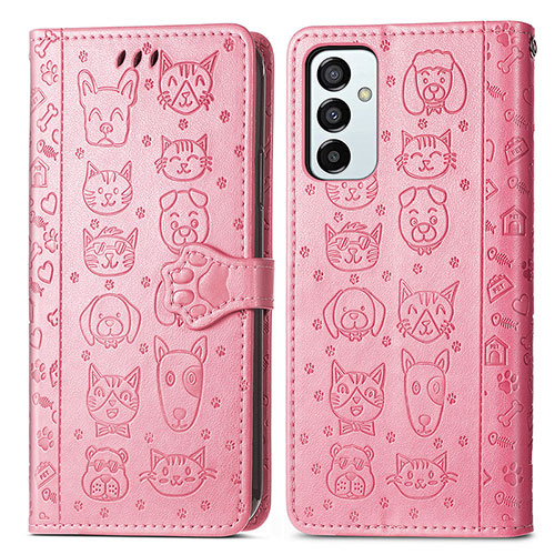 Leather Case Stands Fashionable Pattern Flip Cover Holder S03D for Samsung Galaxy F23 5G Pink