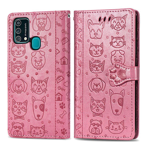 Leather Case Stands Fashionable Pattern Flip Cover Holder S03D for Samsung Galaxy F41 Rose Gold