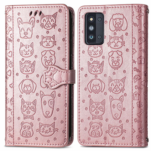 Leather Case Stands Fashionable Pattern Flip Cover Holder S03D for Samsung Galaxy F52 5G Pink