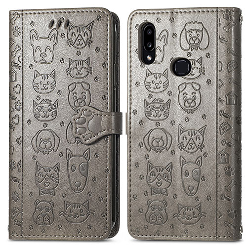 Leather Case Stands Fashionable Pattern Flip Cover Holder S03D for Samsung Galaxy M01s Gray