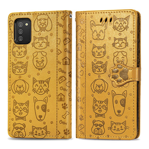 Leather Case Stands Fashionable Pattern Flip Cover Holder S03D for Samsung Galaxy M02s Yellow