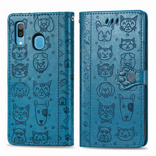 Leather Case Stands Fashionable Pattern Flip Cover Holder S03D for Samsung Galaxy M10S Blue