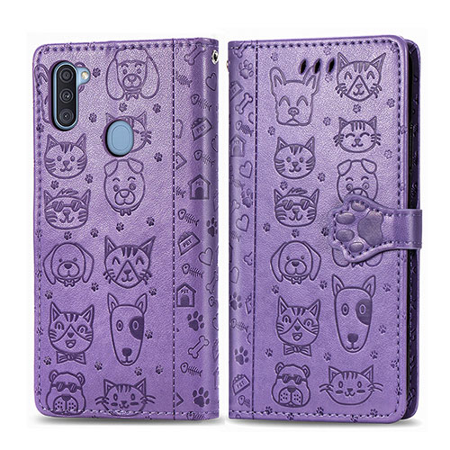 Leather Case Stands Fashionable Pattern Flip Cover Holder S03D for Samsung Galaxy M11 Purple