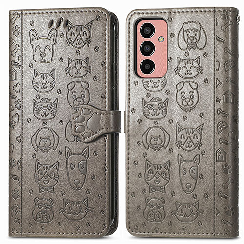 Leather Case Stands Fashionable Pattern Flip Cover Holder S03D for Samsung Galaxy M13 4G Gray