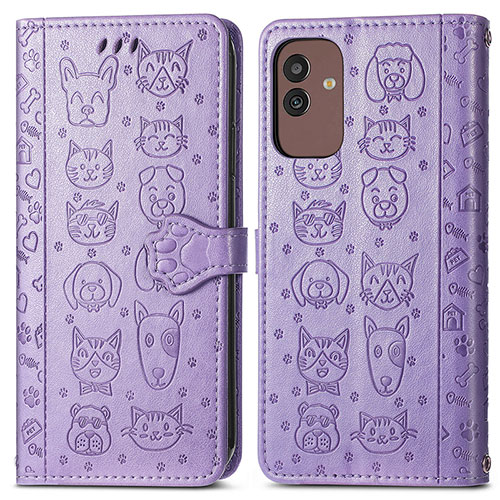 Leather Case Stands Fashionable Pattern Flip Cover Holder S03D for Samsung Galaxy M13 5G Purple