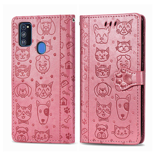 Leather Case Stands Fashionable Pattern Flip Cover Holder S03D for Samsung Galaxy M21 Rose Gold