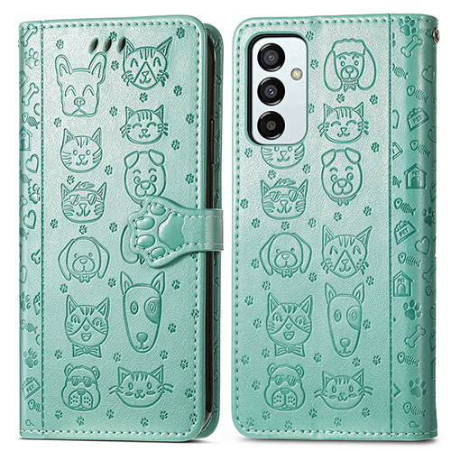 Leather Case Stands Fashionable Pattern Flip Cover Holder S03D for Samsung Galaxy M23 5G Green