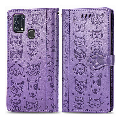 Leather Case Stands Fashionable Pattern Flip Cover Holder S03D for Samsung Galaxy M31 Prime Edition Purple