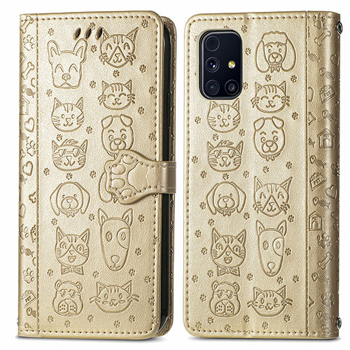 Leather Case Stands Fashionable Pattern Flip Cover Holder S03D for Samsung Galaxy M31s Gold