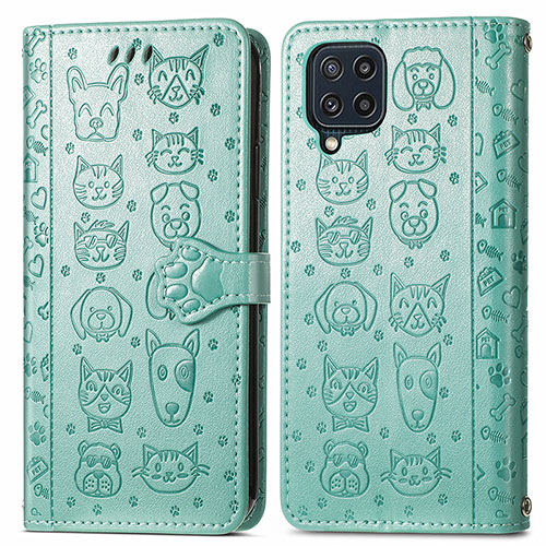 Leather Case Stands Fashionable Pattern Flip Cover Holder S03D for Samsung Galaxy M32 4G Green