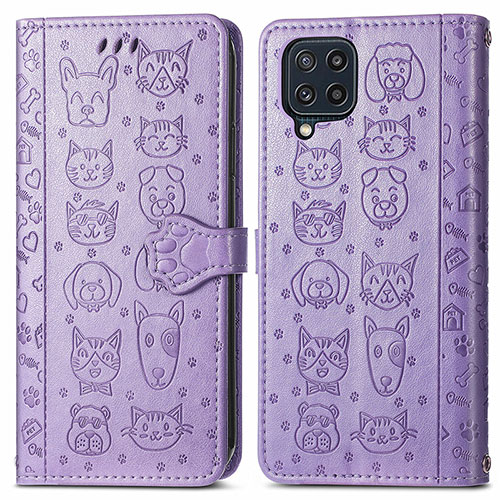 Leather Case Stands Fashionable Pattern Flip Cover Holder S03D for Samsung Galaxy M32 4G Purple