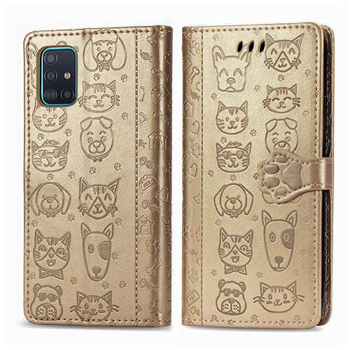 Leather Case Stands Fashionable Pattern Flip Cover Holder S03D for Samsung Galaxy M40S Gold