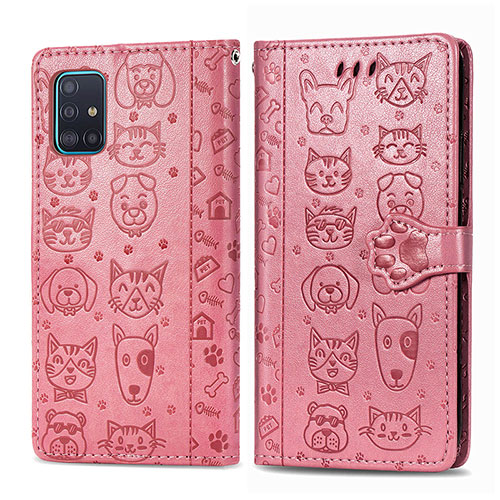 Leather Case Stands Fashionable Pattern Flip Cover Holder S03D for Samsung Galaxy M40S Rose Gold