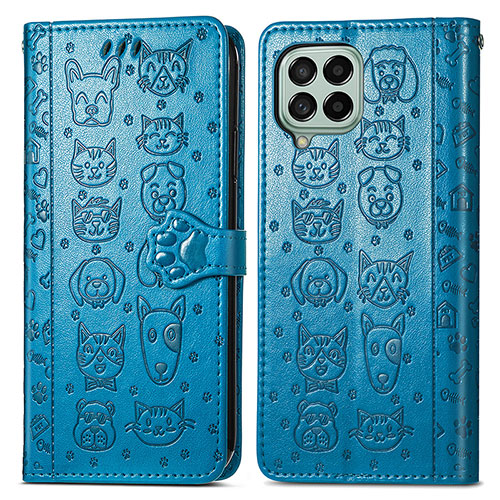 Leather Case Stands Fashionable Pattern Flip Cover Holder S03D for Samsung Galaxy M53 5G Blue