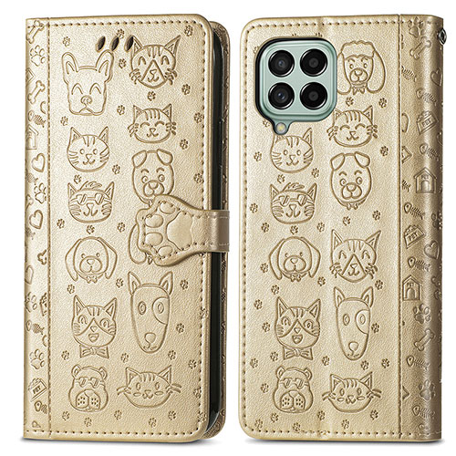 Leather Case Stands Fashionable Pattern Flip Cover Holder S03D for Samsung Galaxy M53 5G Gold