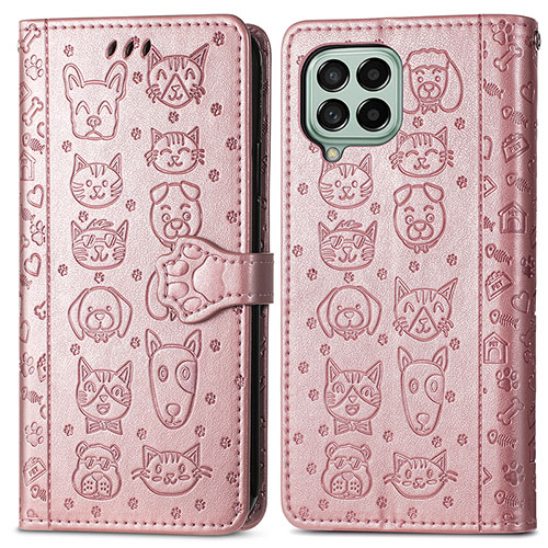 Leather Case Stands Fashionable Pattern Flip Cover Holder S03D for Samsung Galaxy M53 5G Pink