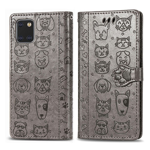 Leather Case Stands Fashionable Pattern Flip Cover Holder S03D for Samsung Galaxy M60s Gray