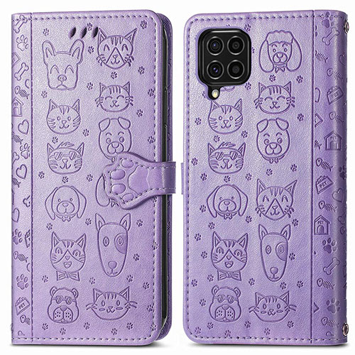 Leather Case Stands Fashionable Pattern Flip Cover Holder S03D for Samsung Galaxy M62 4G Purple