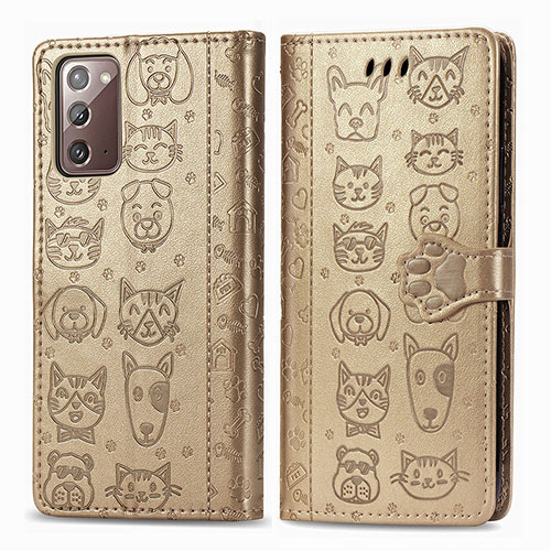 Leather Case Stands Fashionable Pattern Flip Cover Holder S03D for Samsung Galaxy Note 20 5G Gold